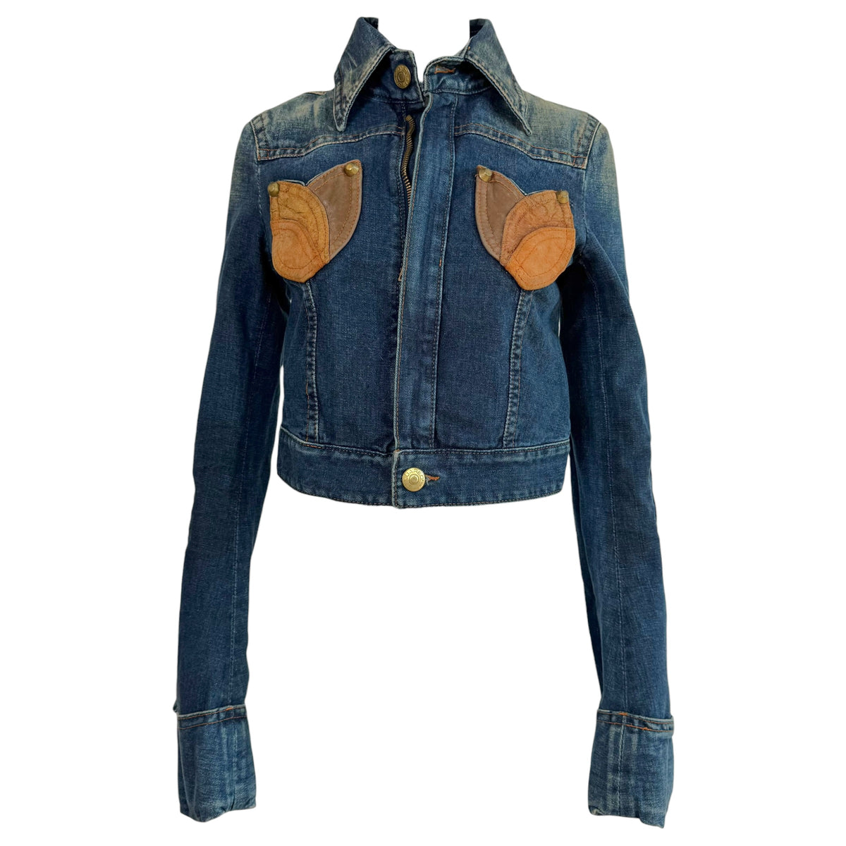 Dsquared2 Denim Leather Studded Cropped Jacket Blue