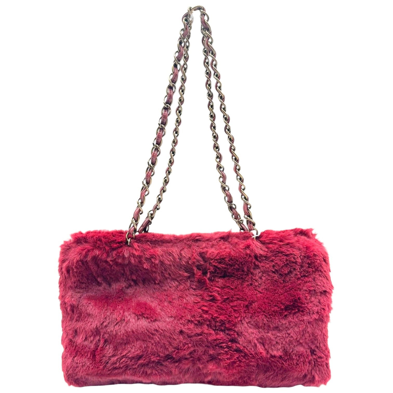 Chanel Burgundy Rabbit Fur Shoulder Tote Bag