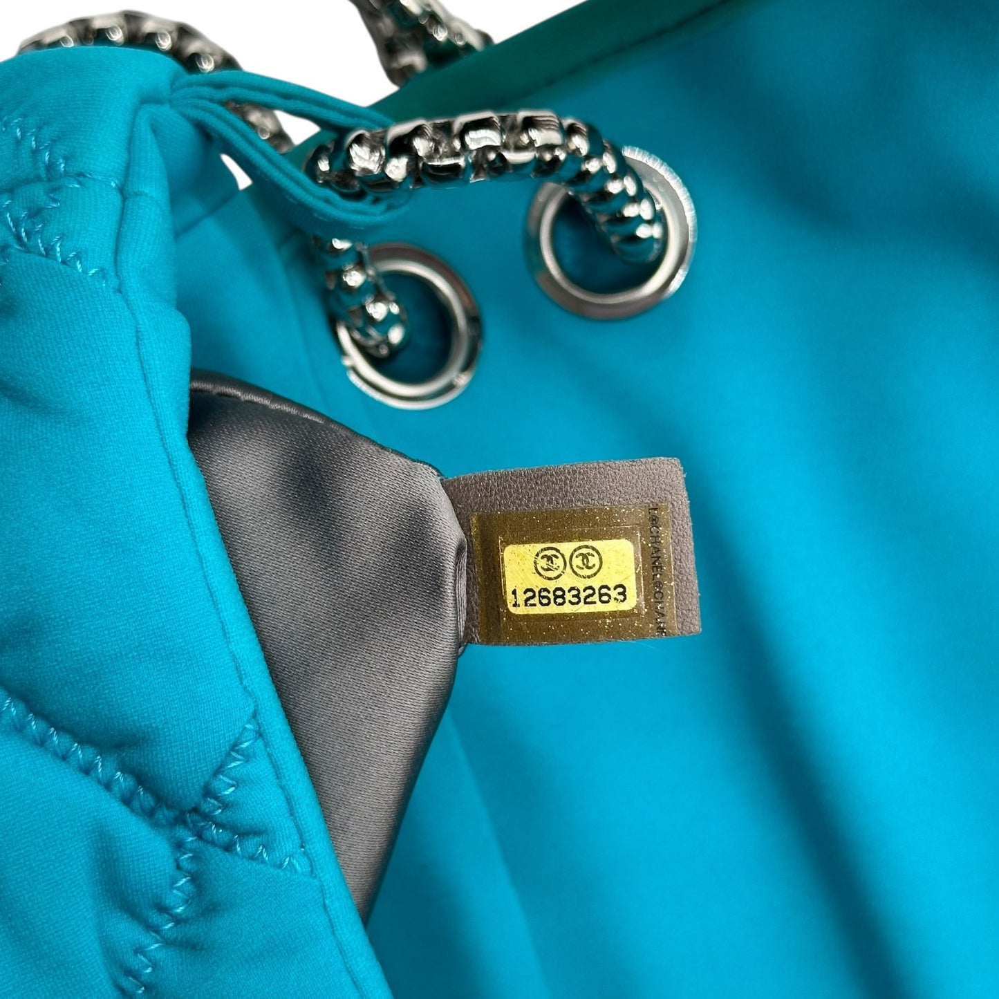 Chanel Turquoise Fabric Bubble Quilt Flap Shoulder Bag 2008-09