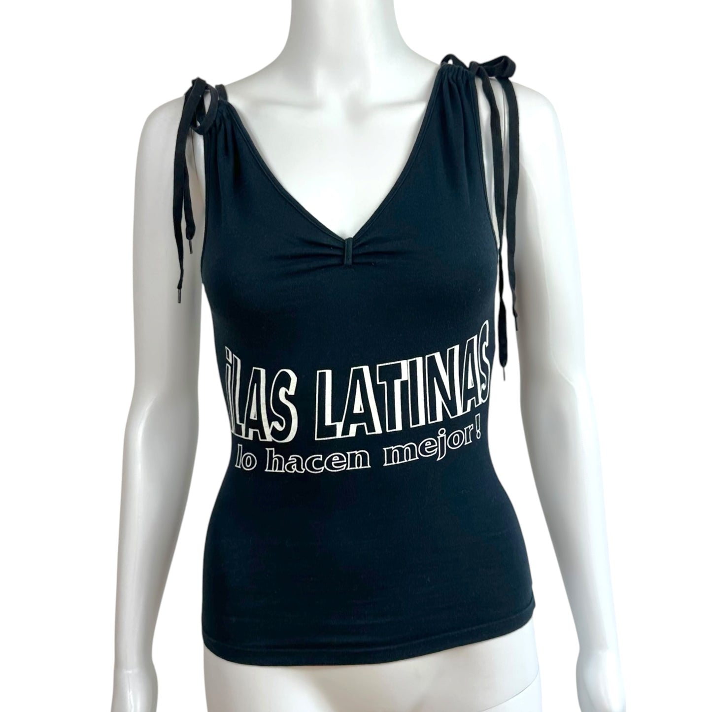 D&G Dolce & Gabbana Las Latinas Black & White Tie Shoulder Graphic Tank