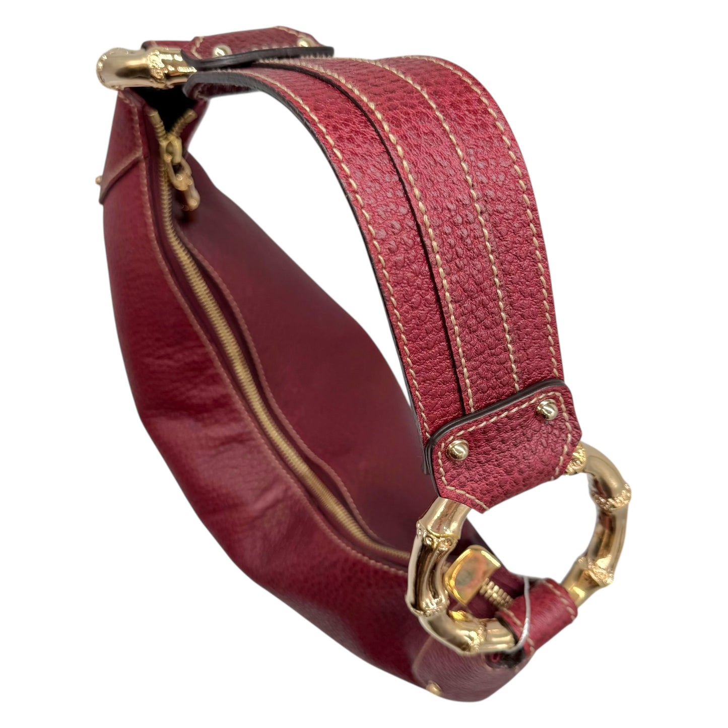 Gucci Burgundy Leather Metal Bamboo Ring Hobo Bag