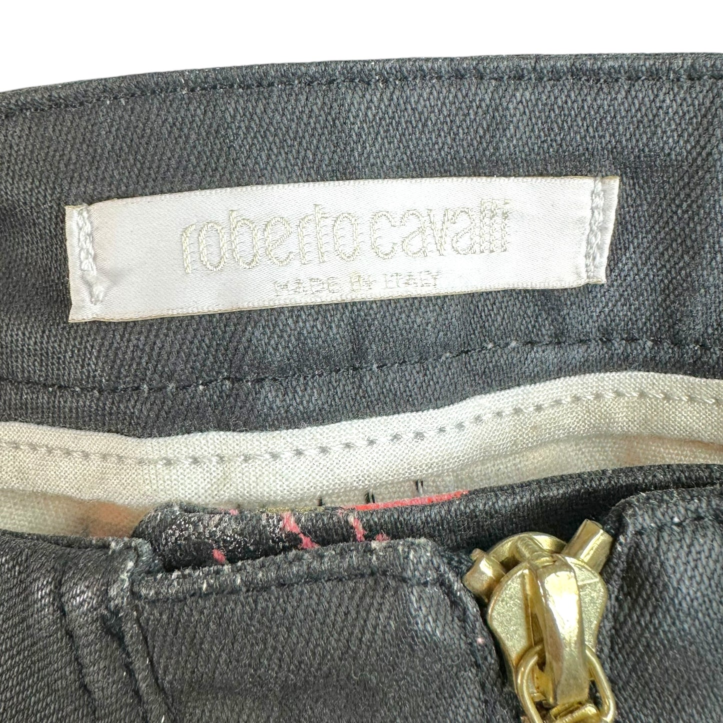 Roberto Cavalli Midi Denim Skirt Pink Black Floral Print