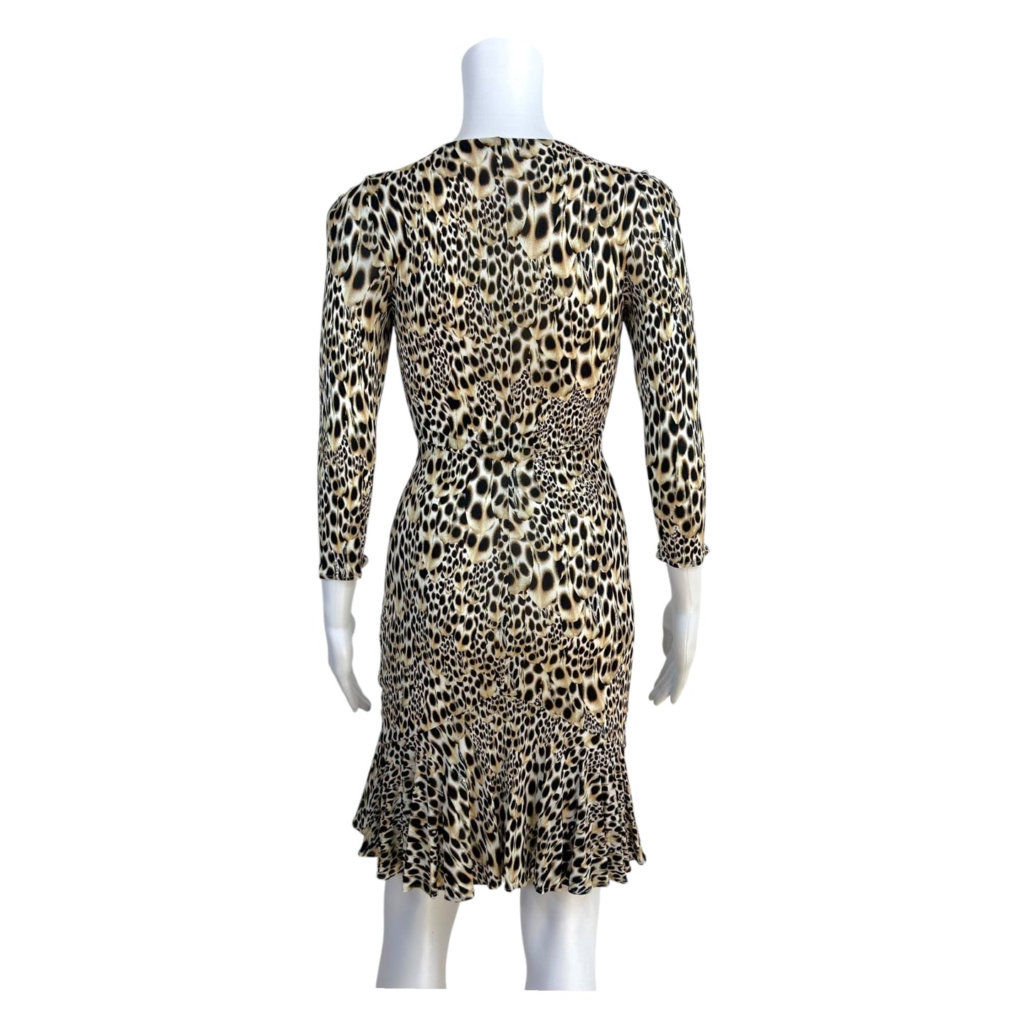 Roberto Cavalli Leopard Print Zippered 3/4 Sleeve Midi Dress