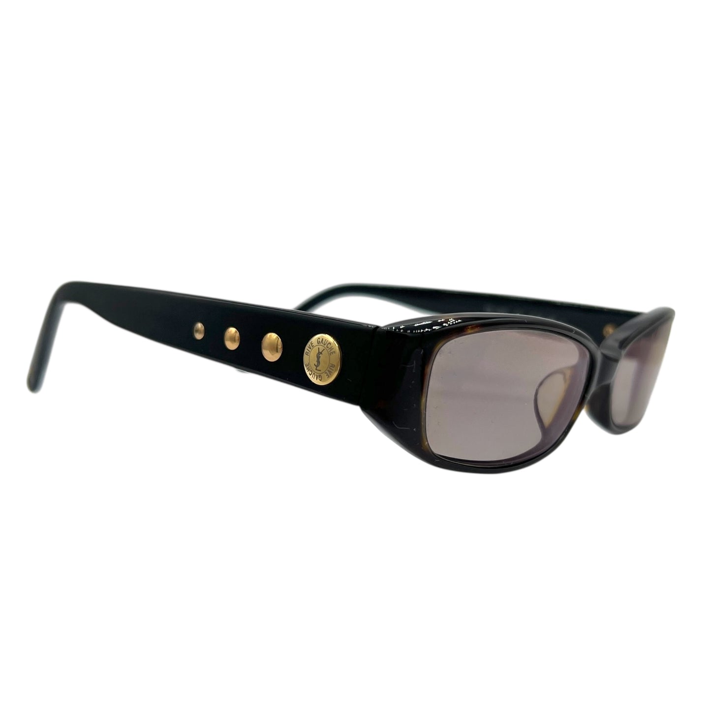 Yves Saint Laurent Rive Gauche Black & Gold Studded Slim Rectangle Sunglasses YSL-4010J w/ Case