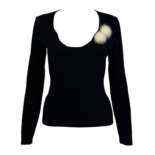 Louis Vuitton Black Cashmere Sweater With White Mink Accent