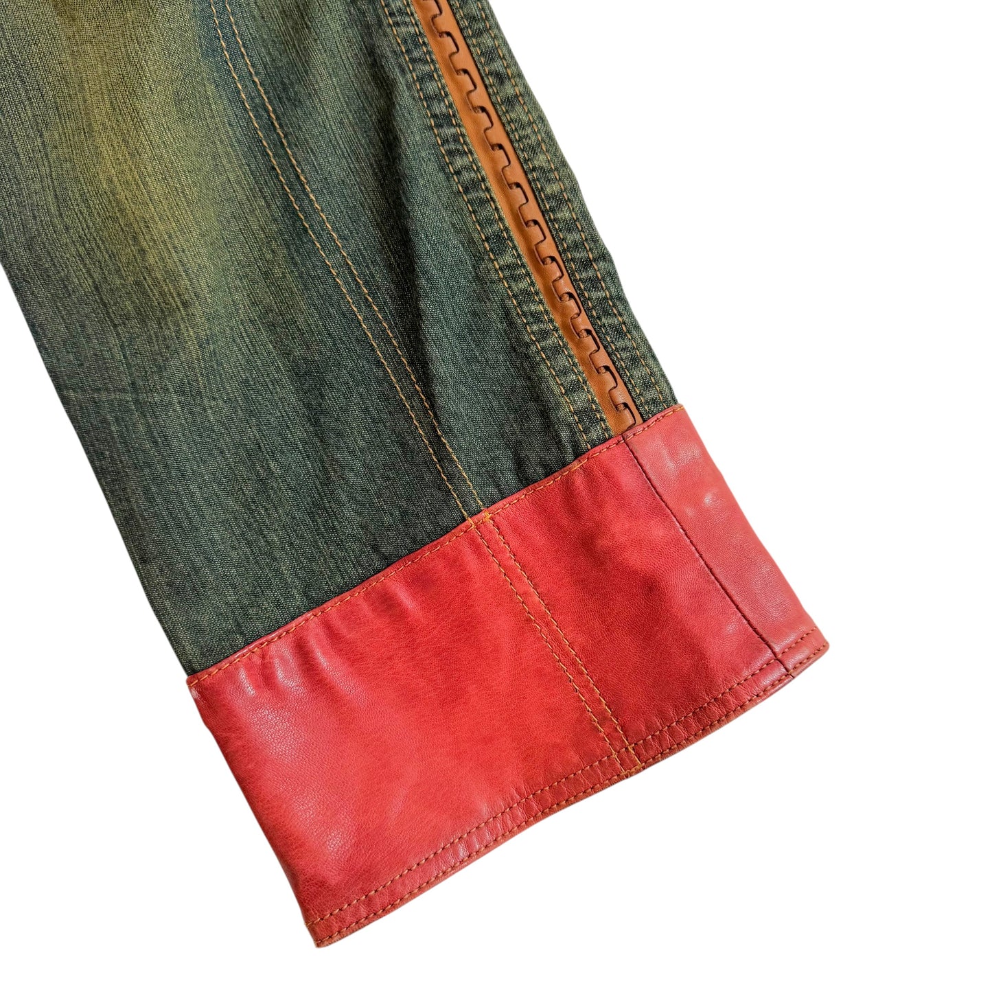 Christian Dior Denim Capri Pants Burgundy Leather Trim