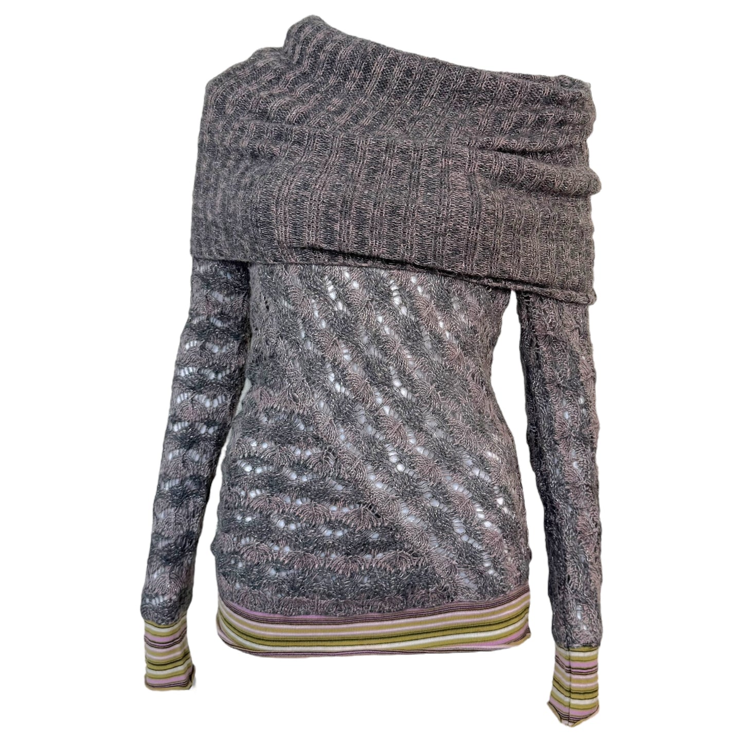 D&G Dolce & Gabbana Off the Shoulder Multicolor Knit Sweater - Outfit Repeater