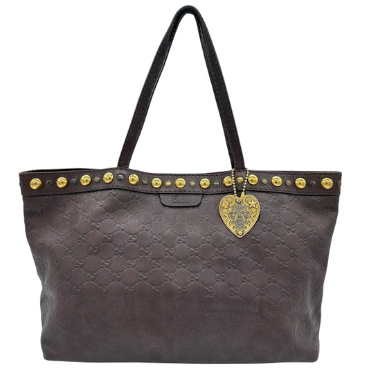 Gucci Brown Leather Guccissima Embossed Studded Leather Tote Bag