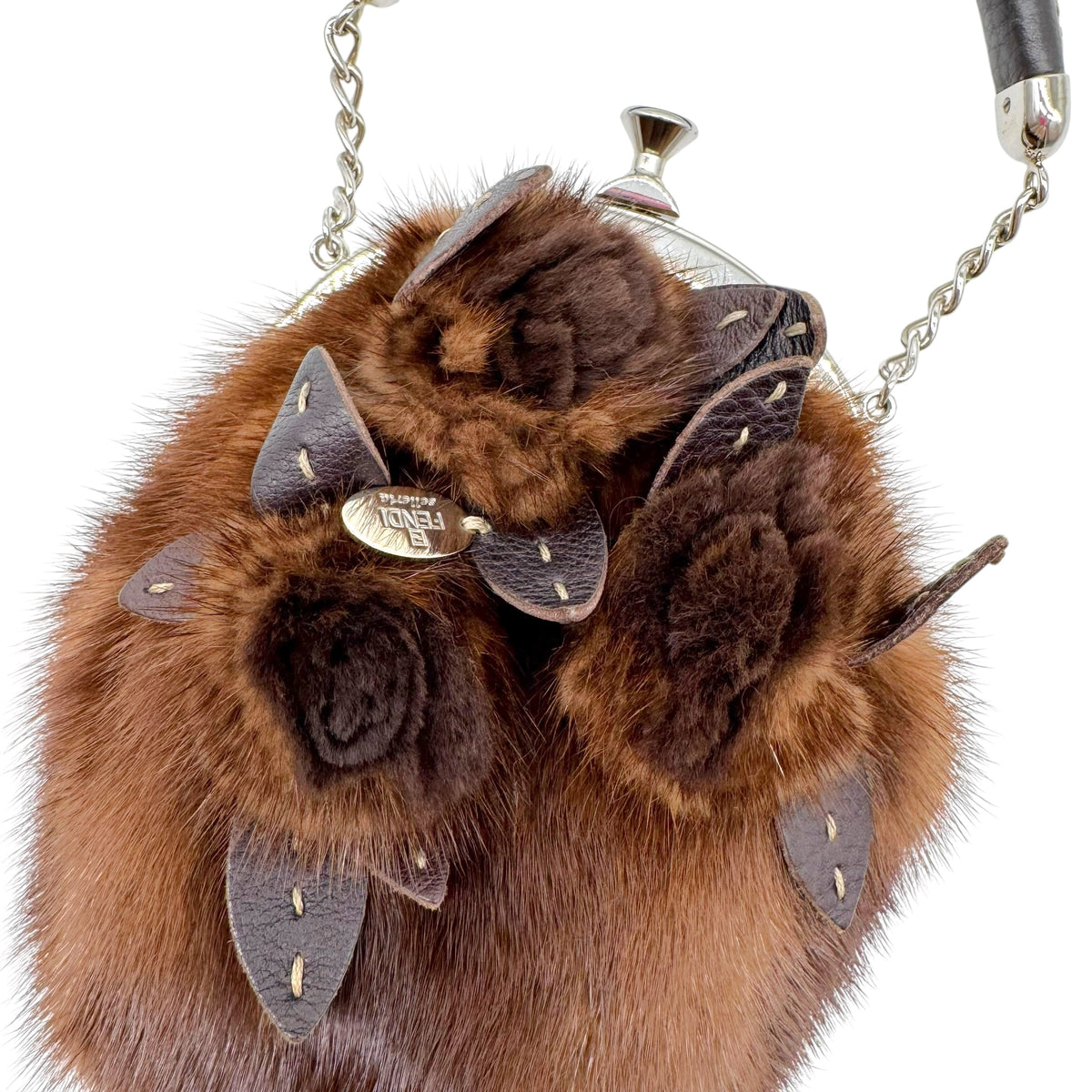 Fendi Selleria Brown Mink Fur Floral Appliqué Mini Handbag 2008 RARE