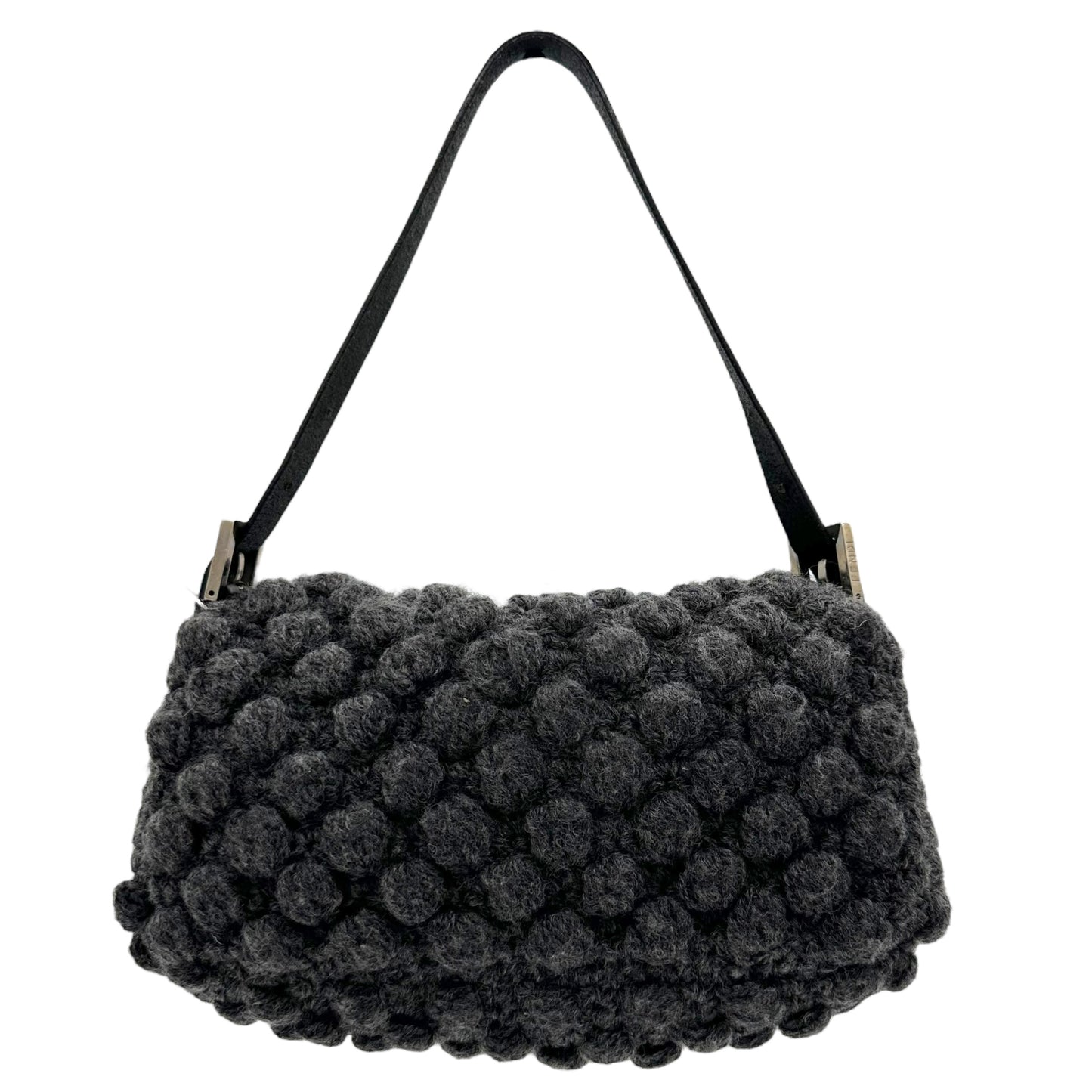 Fendi Gray Wool Knit Baguette Bag