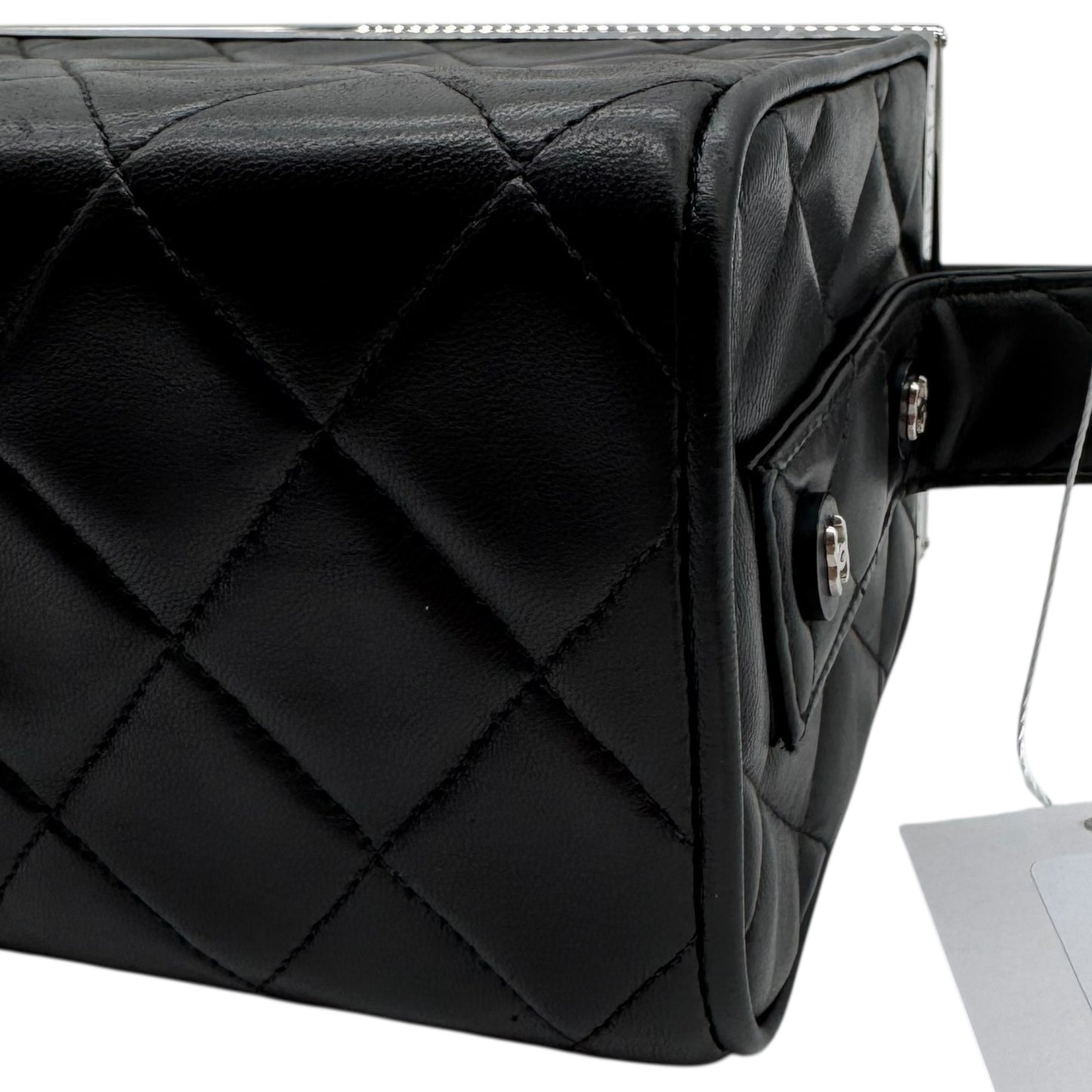 Chanel Black Matelasse Quilted Lambskin Metal Trim Vanity Bag 1996-97 - Outfit Repeater