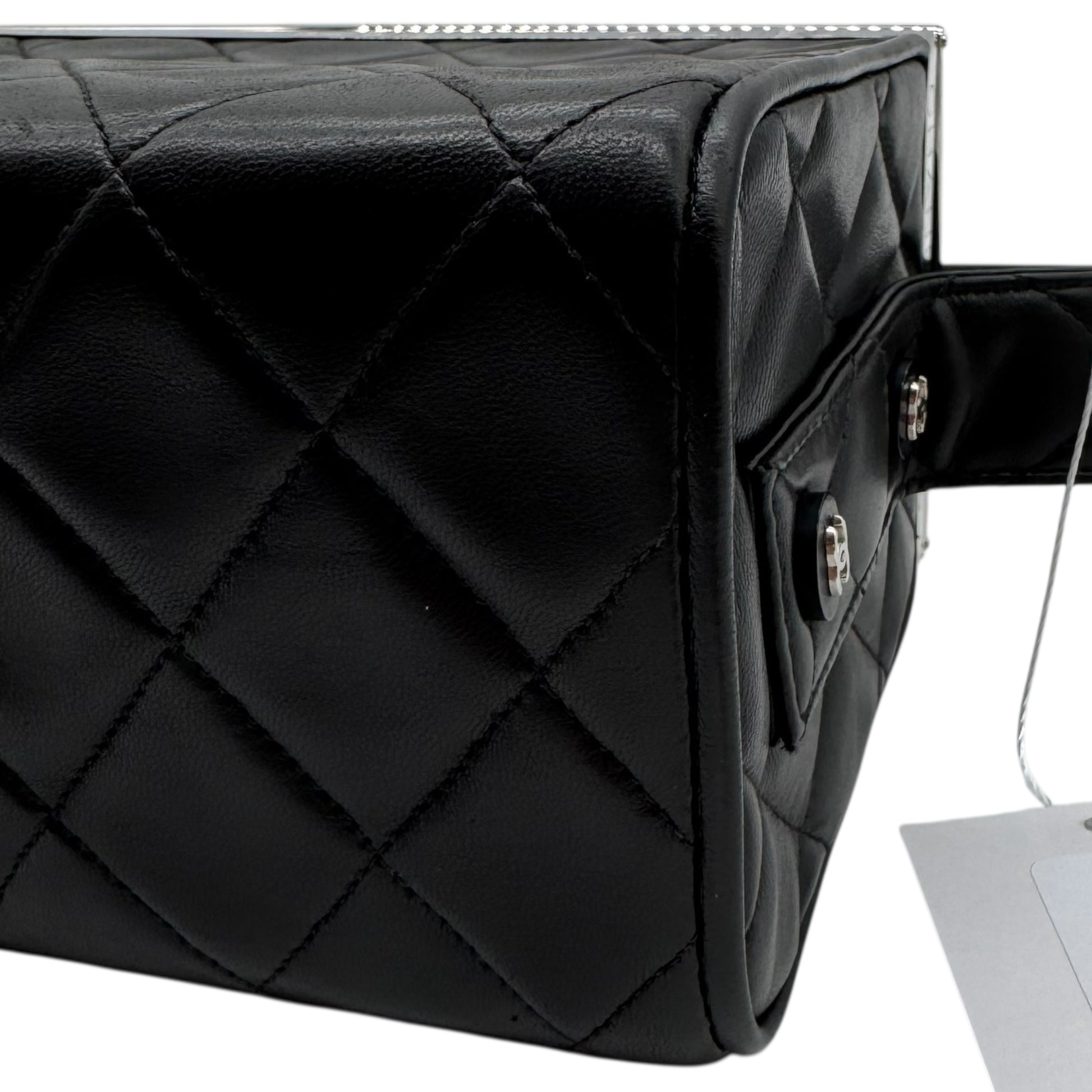 Chanel Black Matelasse Quilted Lambskin Metal Trim Vanity Bag 1996-97 - Outfit Repeater