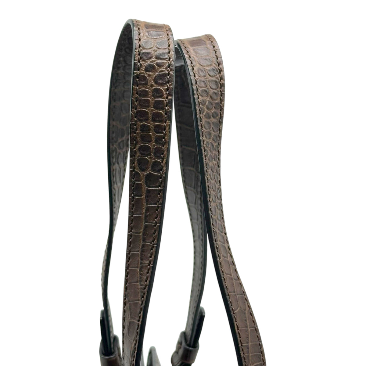 Celine Brown Triomphe Monogram Croc Leather Shoulder Bag