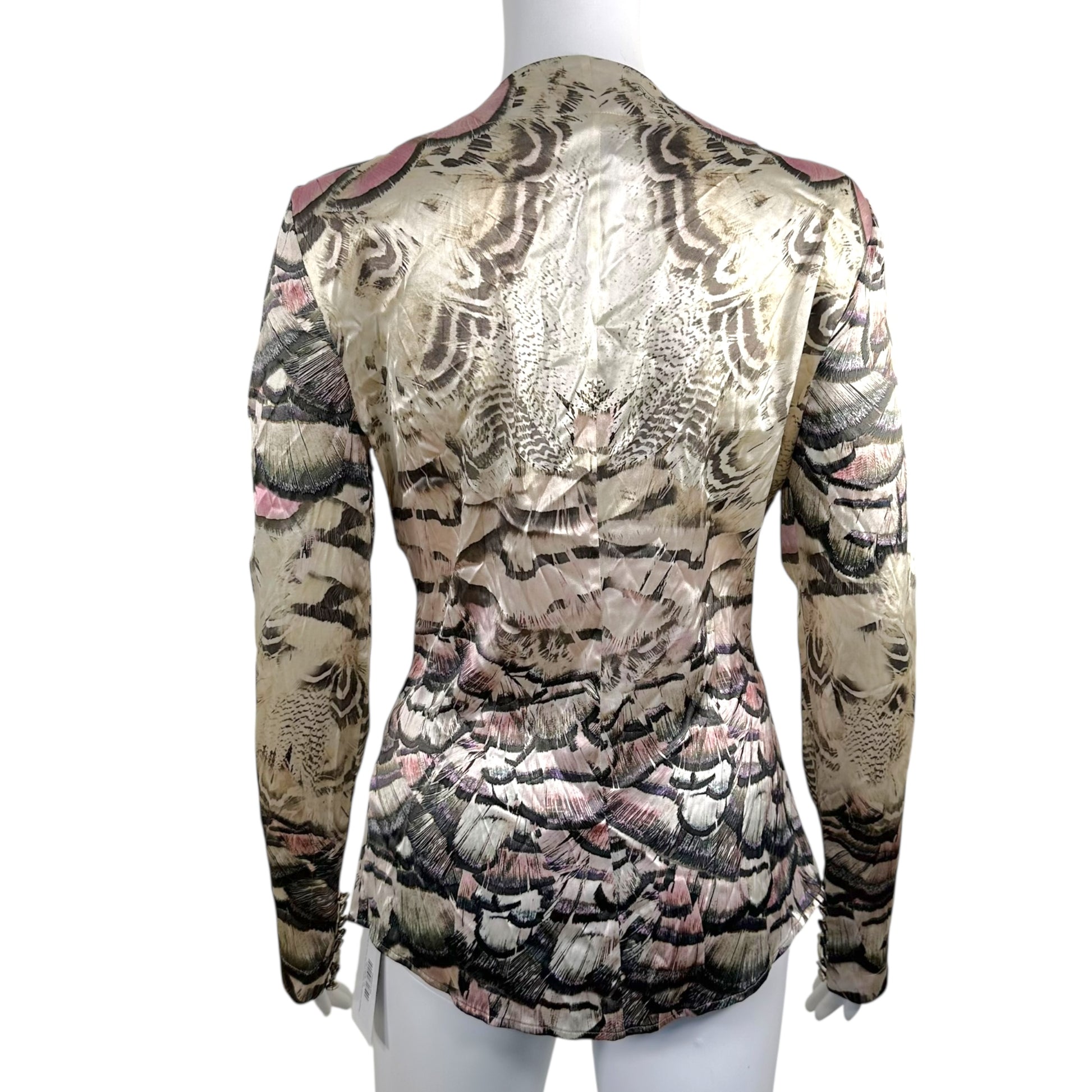 Roberto Cavalli Pink Feather Print Silk Lace Up Blouse - Outfit Repeater