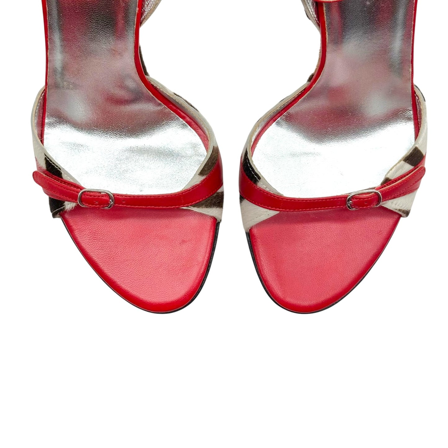 Dolce & Gabbana Zebra Print Ponyhair & Red Leather Wedge Heel Sandals