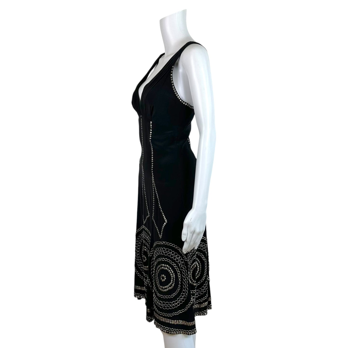 Roberto Cavalli Black Silk Maxi Dress with Metal Embellishments