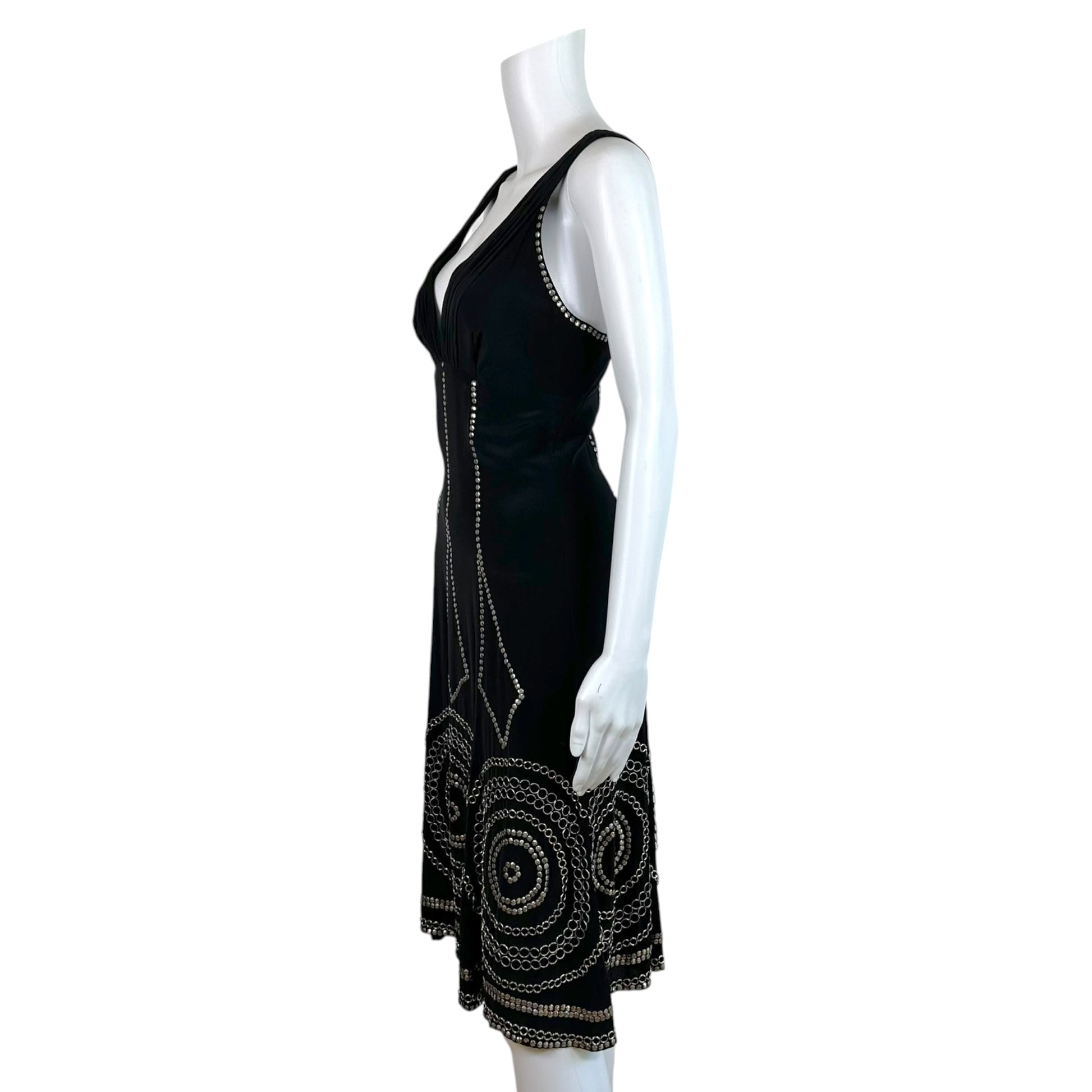 Roberto Cavalli Black Silk Maxi Dress with Metal Embellishments