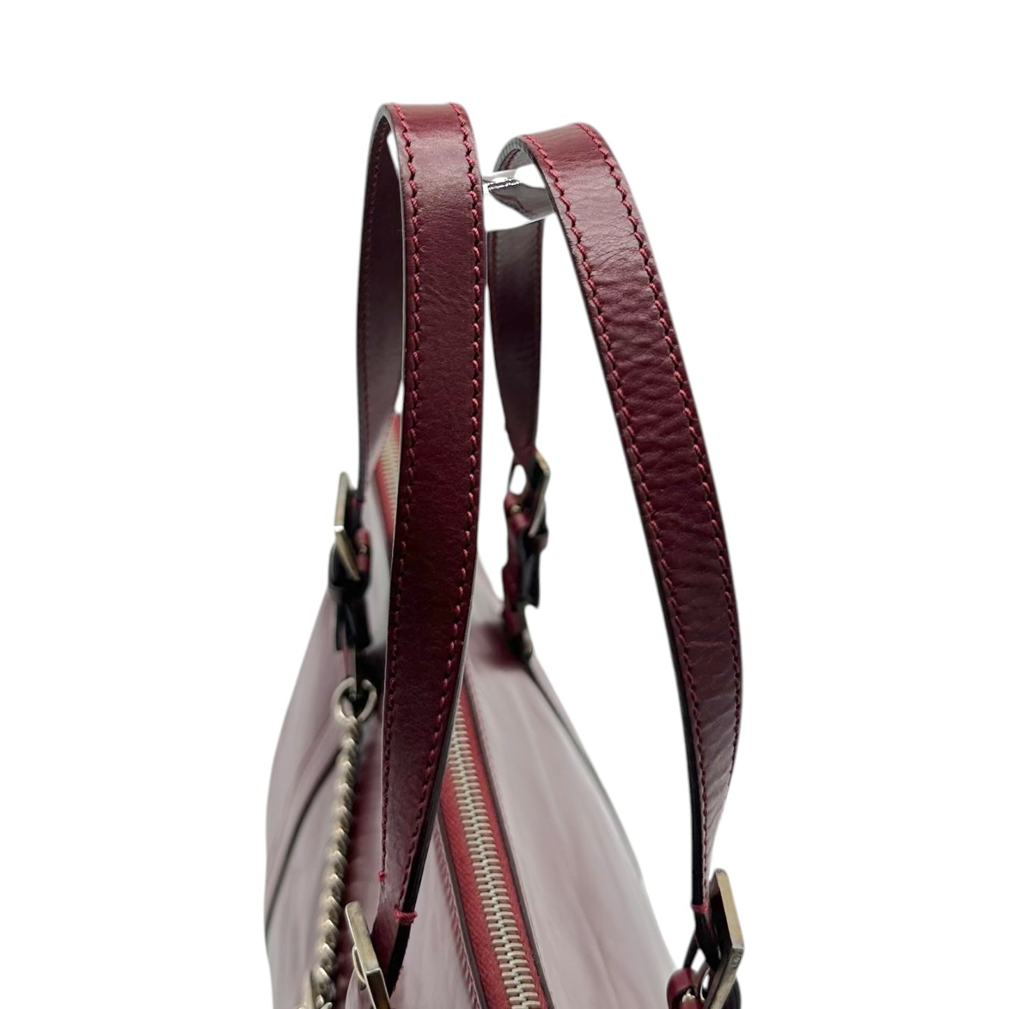 Christian Dior Burgundy Leather Shoulder Bag with Silver Hardware