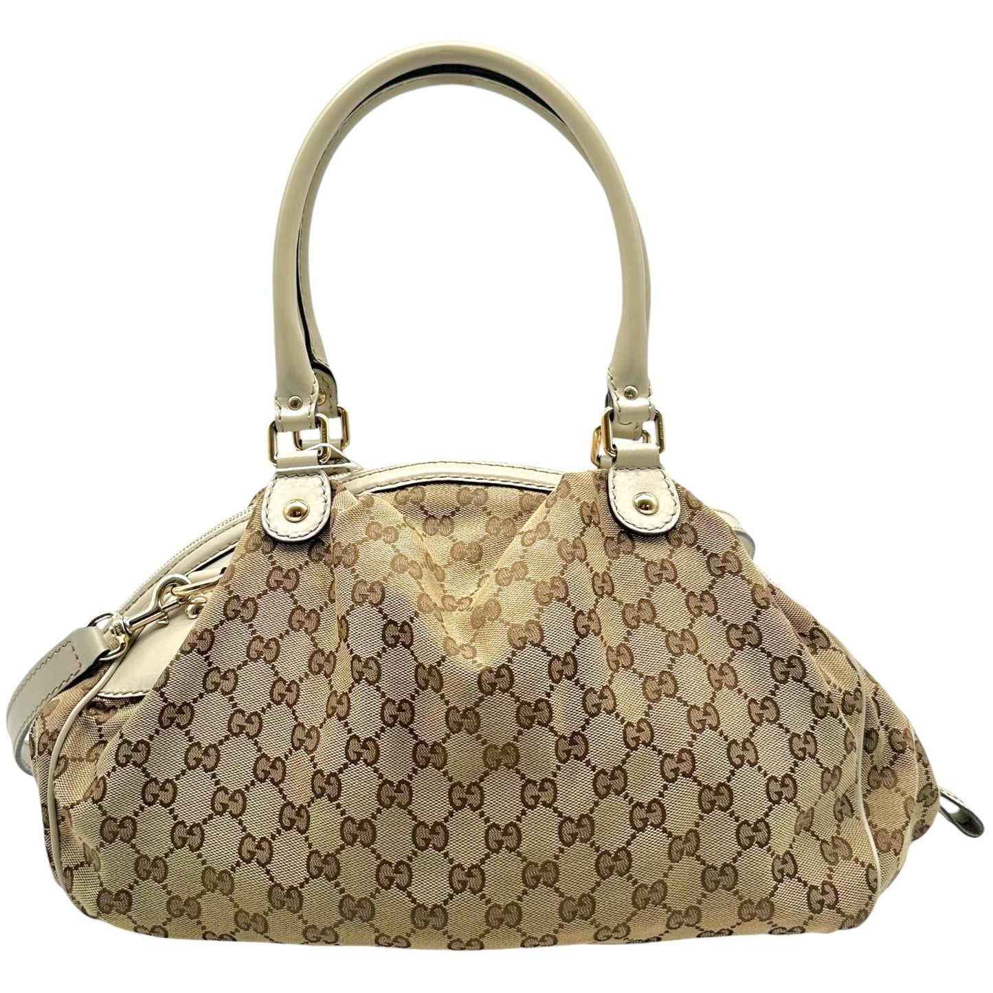 Gucci Tan Monogram & Ivory Leather Sukey 2-Way Bowler Bag