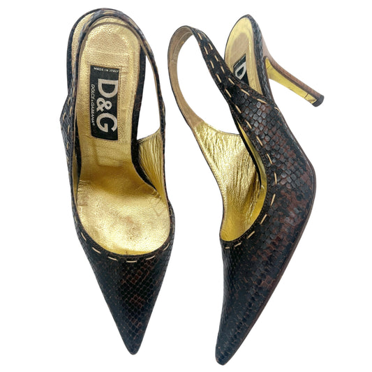 D&G Dolce & Gabbana Brown Snakeskin Slingback Heels