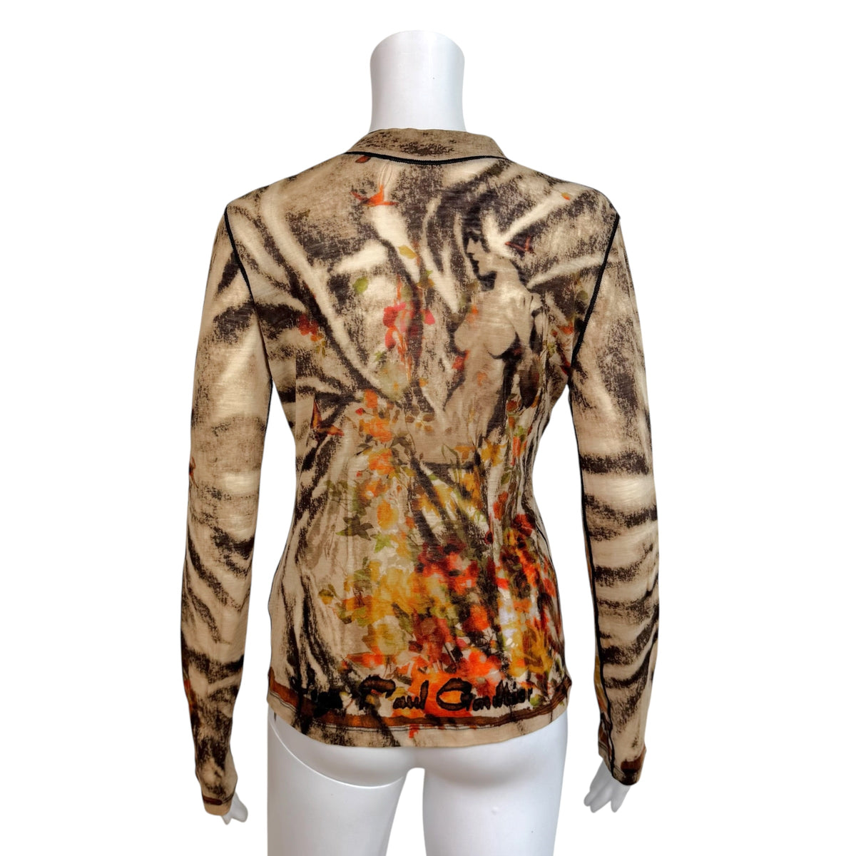 Jean Paul Gaultier Beige & Orange Printed Wool Zip-Up Sweater