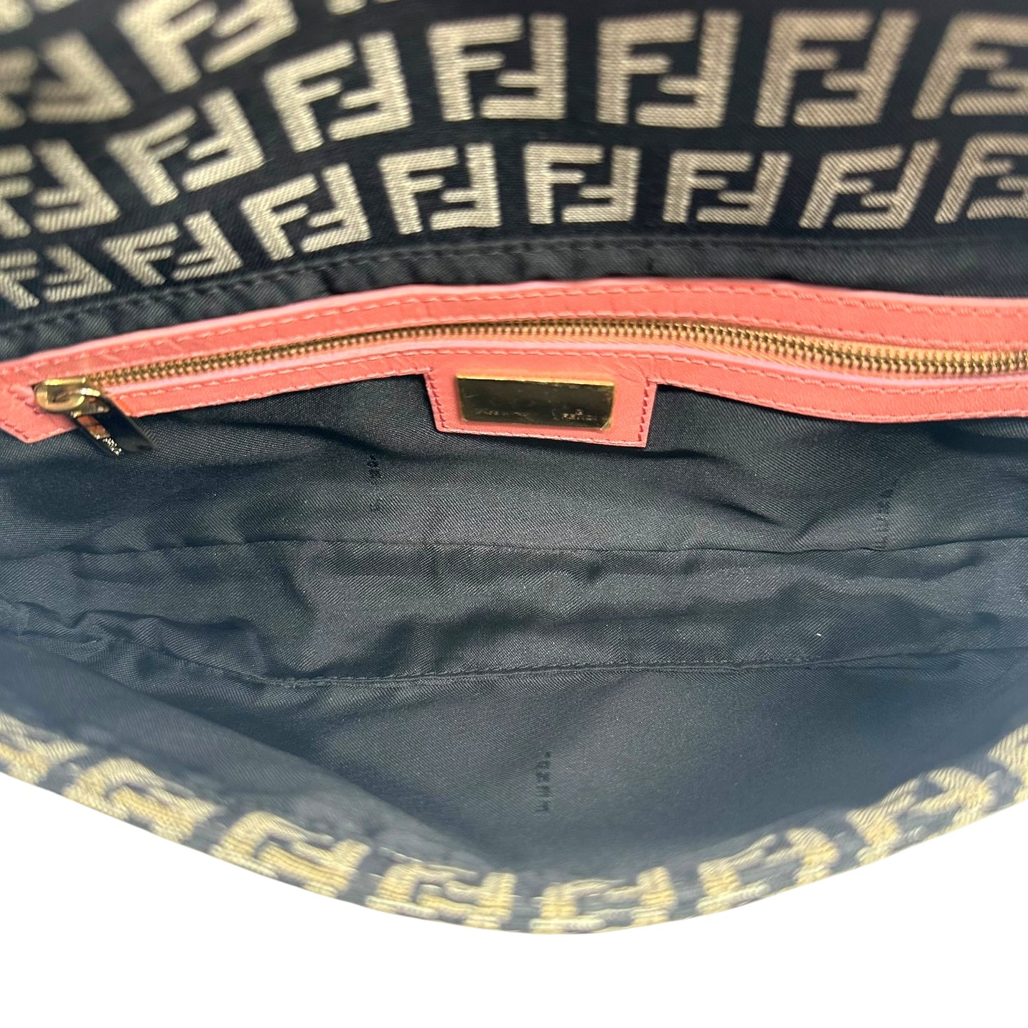 Fendi Black Zucchino & Pink Leather Baguette Bag