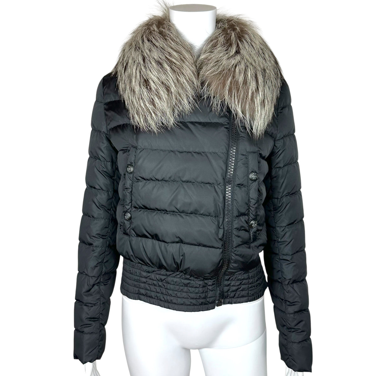 Emilio Pucci Black Cropped Puffer Coat With Fox Fur Collar