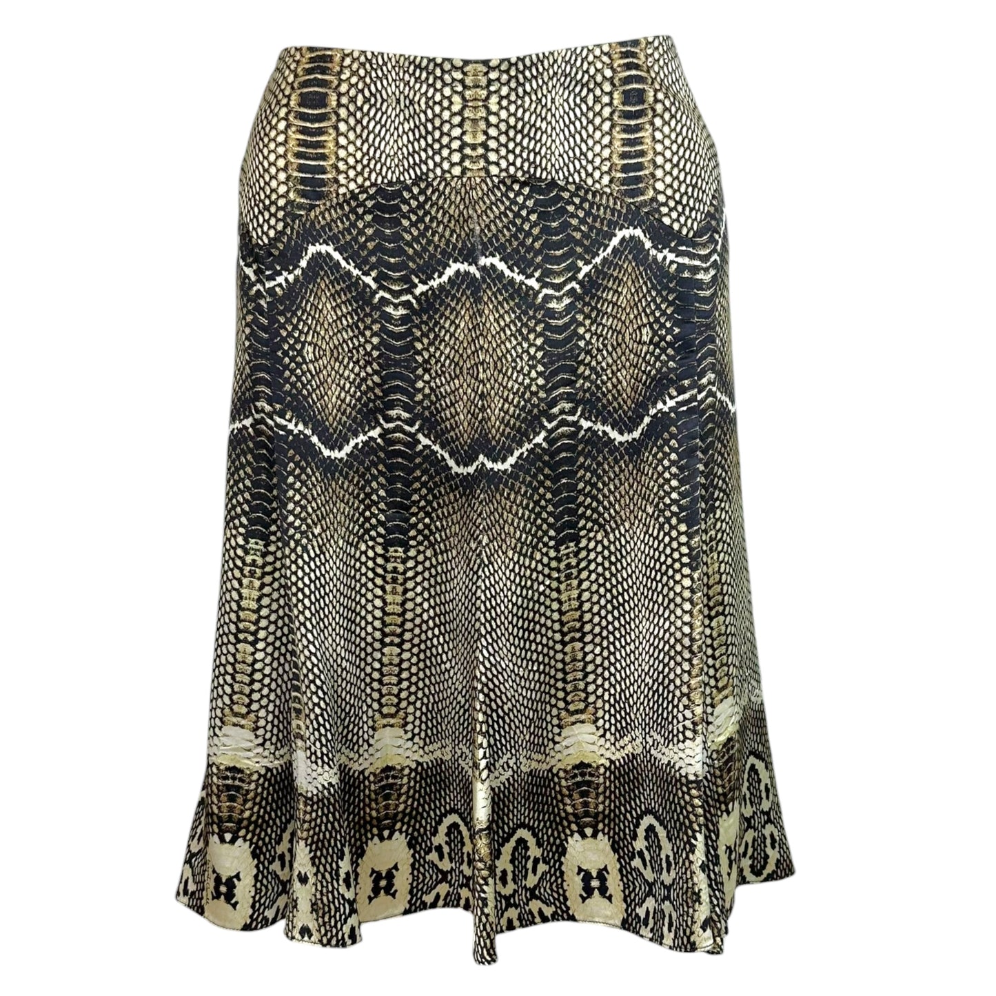 Roberto Cavalli F/W 2005 Black & Brown Python Print Silk Midi Skirt