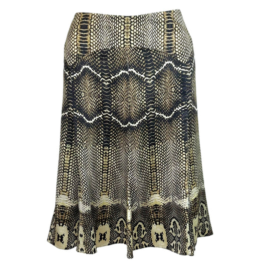 Roberto Cavalli F/W 2005 Black & Brown Python Print Silk Midi Skirt