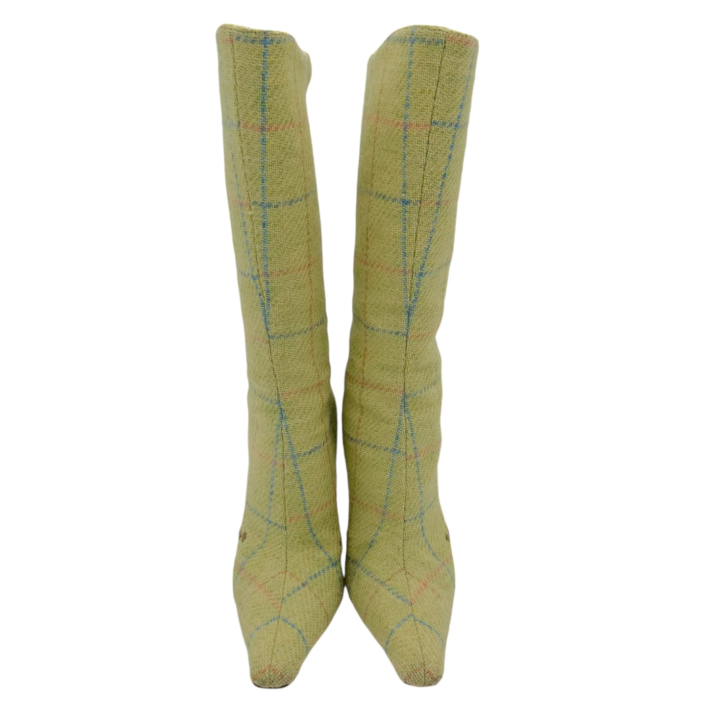 Jimmy Choo Green Plaid Wool Heeled Boots - Outfit Repeater