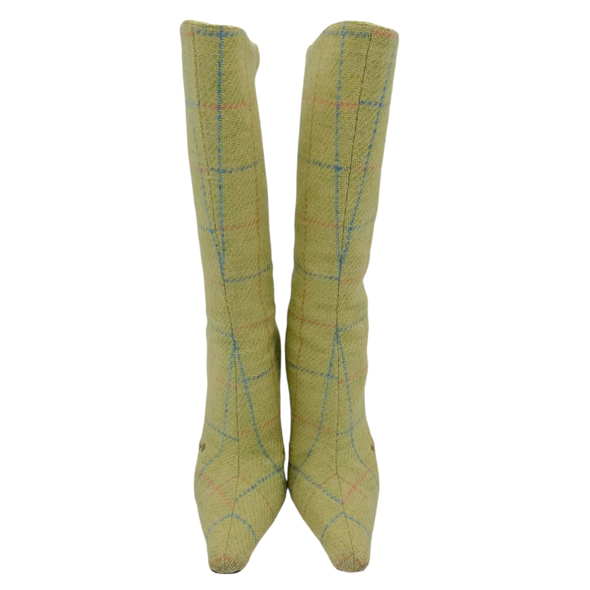 Jimmy Choo Green Plaid Wool Heeled Boots - Outfit Repeater