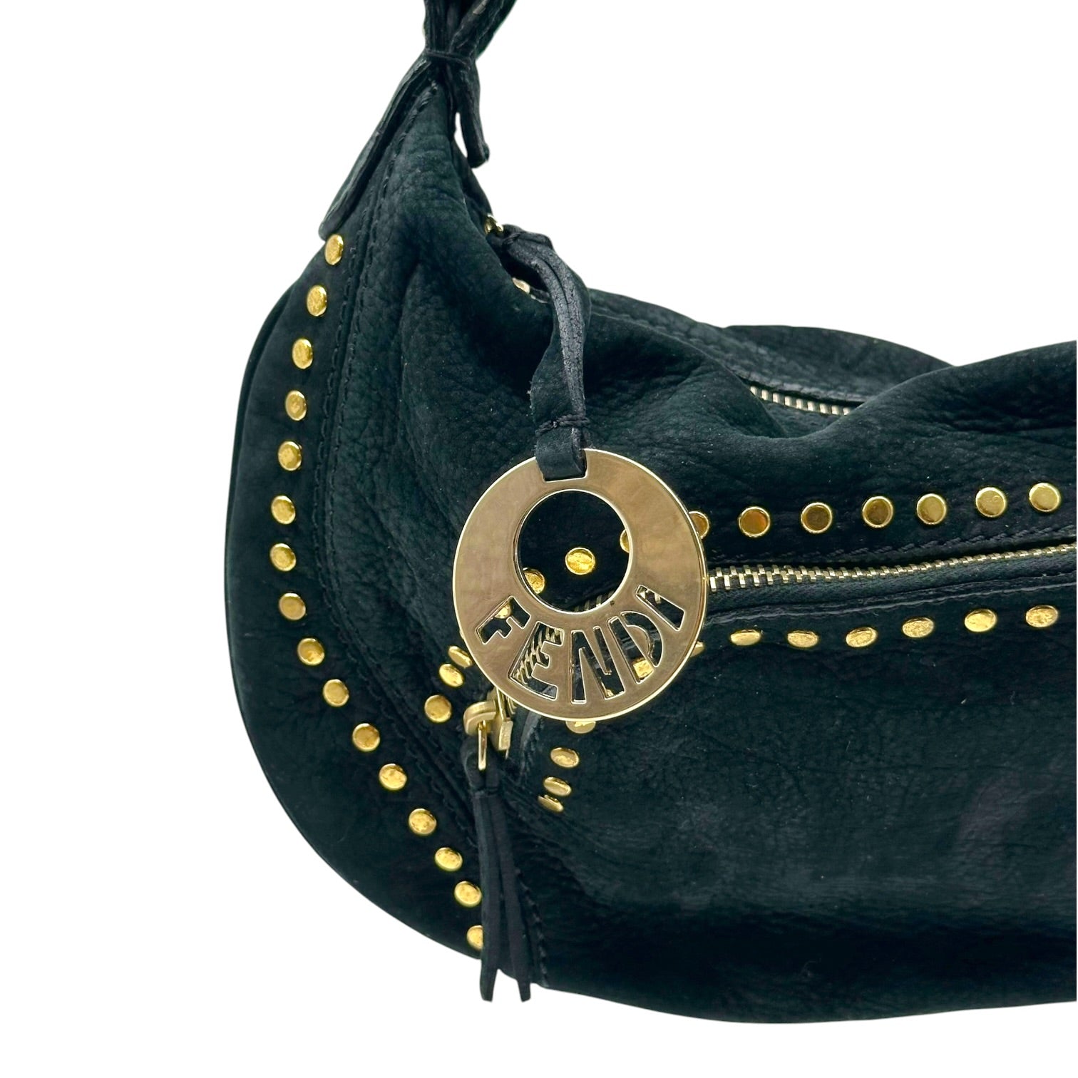 Fendi Black Suede Mini Shoulder Bag With Gold Studs