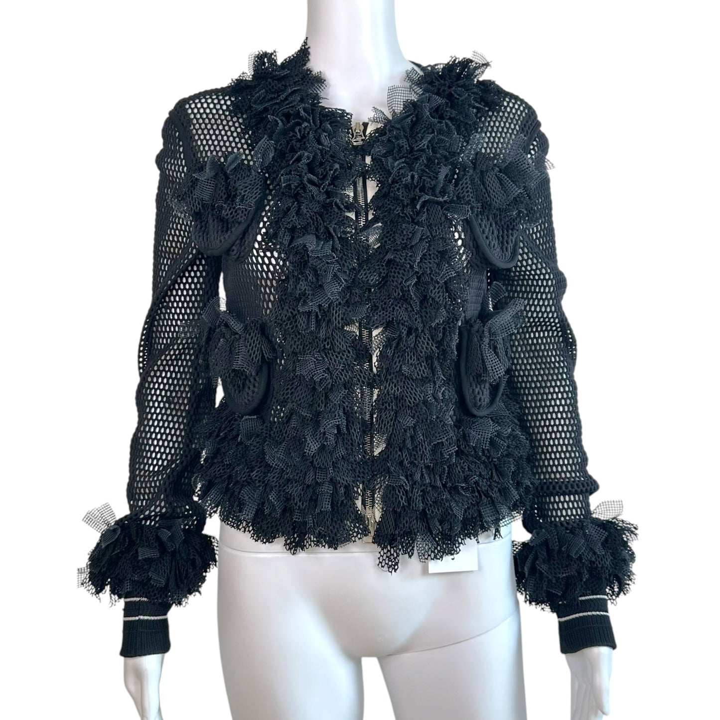 Gianfranco Ferre Black Semi-Sheer Mesh Ruffle Jacket