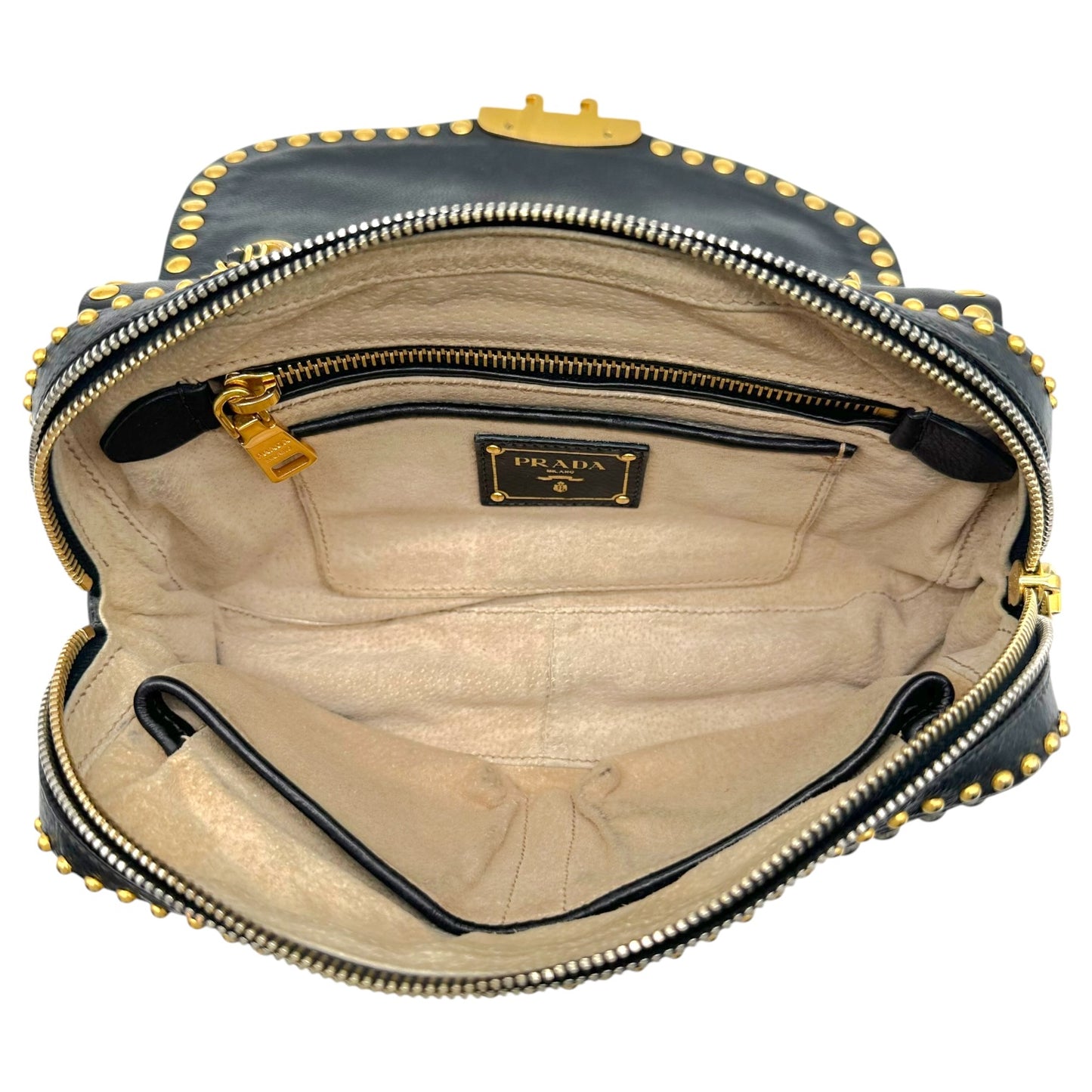 Prada Black Leather Studded Chain Strap Shoulder Bag