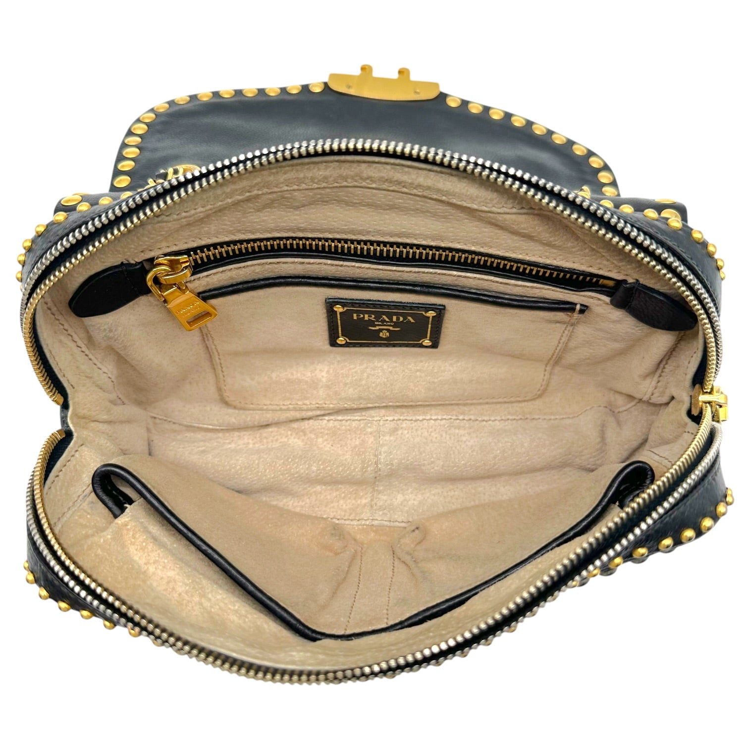 Prada Black Leather Studded Chain Strap Shoulder Bag