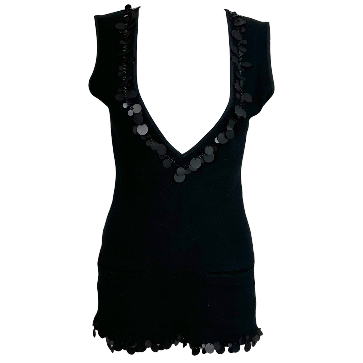 Jean Paul Gaultier Black Knit Tunic Tank Top with Sequin Trim