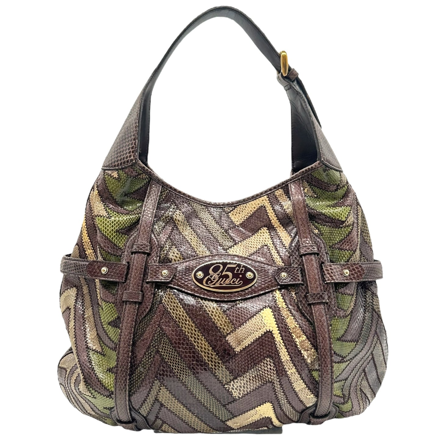 Gucci 85th Anniversary Green & Brown Snakeskin Horsebot Hobo Bag