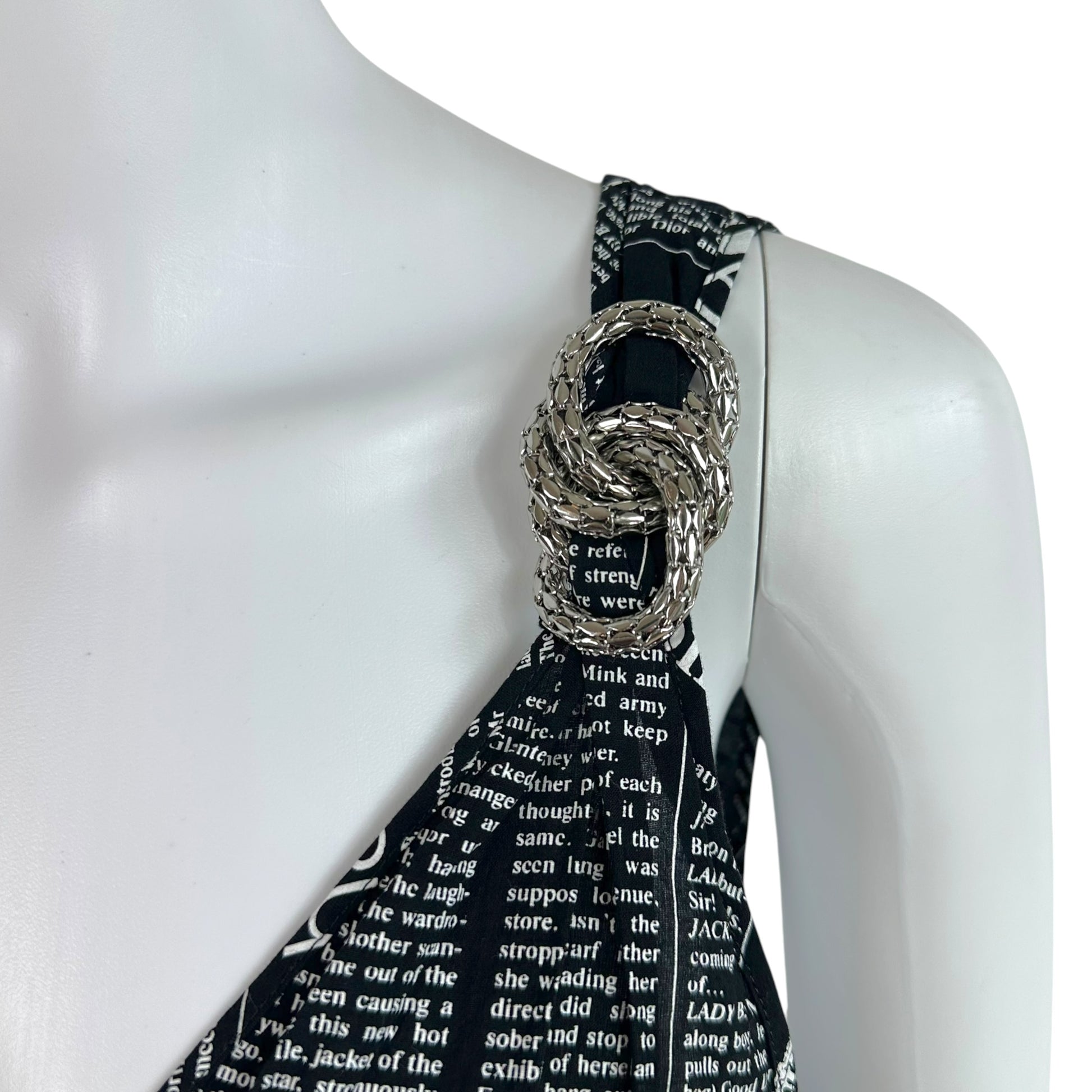John Galliano Mini Shift Dress Black White Gazette Print