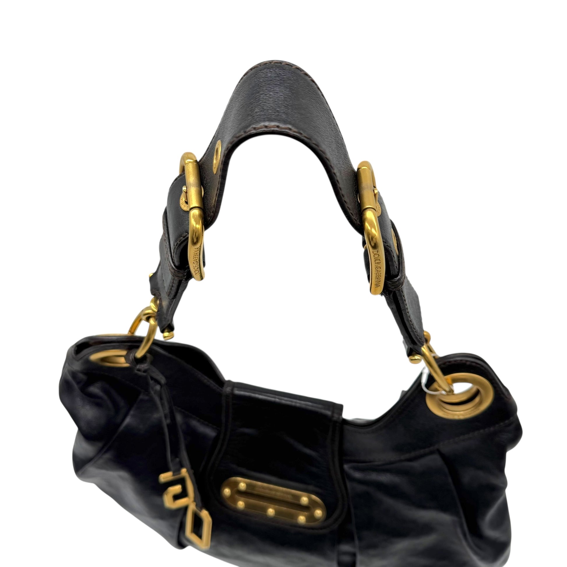 Dolce & Gabbana Black Leather & Gold Hardware Hobo Bag - Outfit Repeater