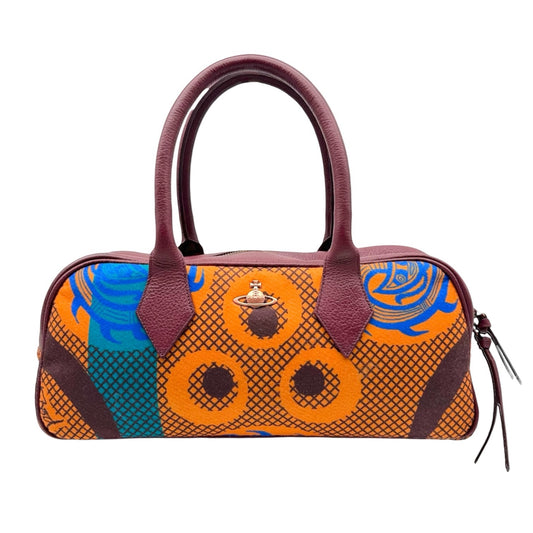 Vivienne Westwood Burgundy & Orange Printed Wool & Leather East-West Bowler Bag