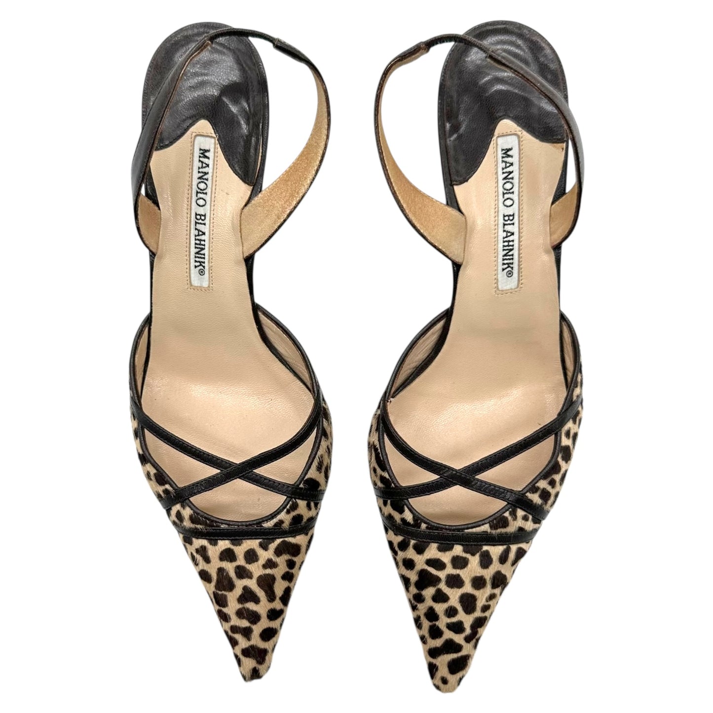 Manolo Blahnik Cheetah Print Ponyhair Kitten Heels
