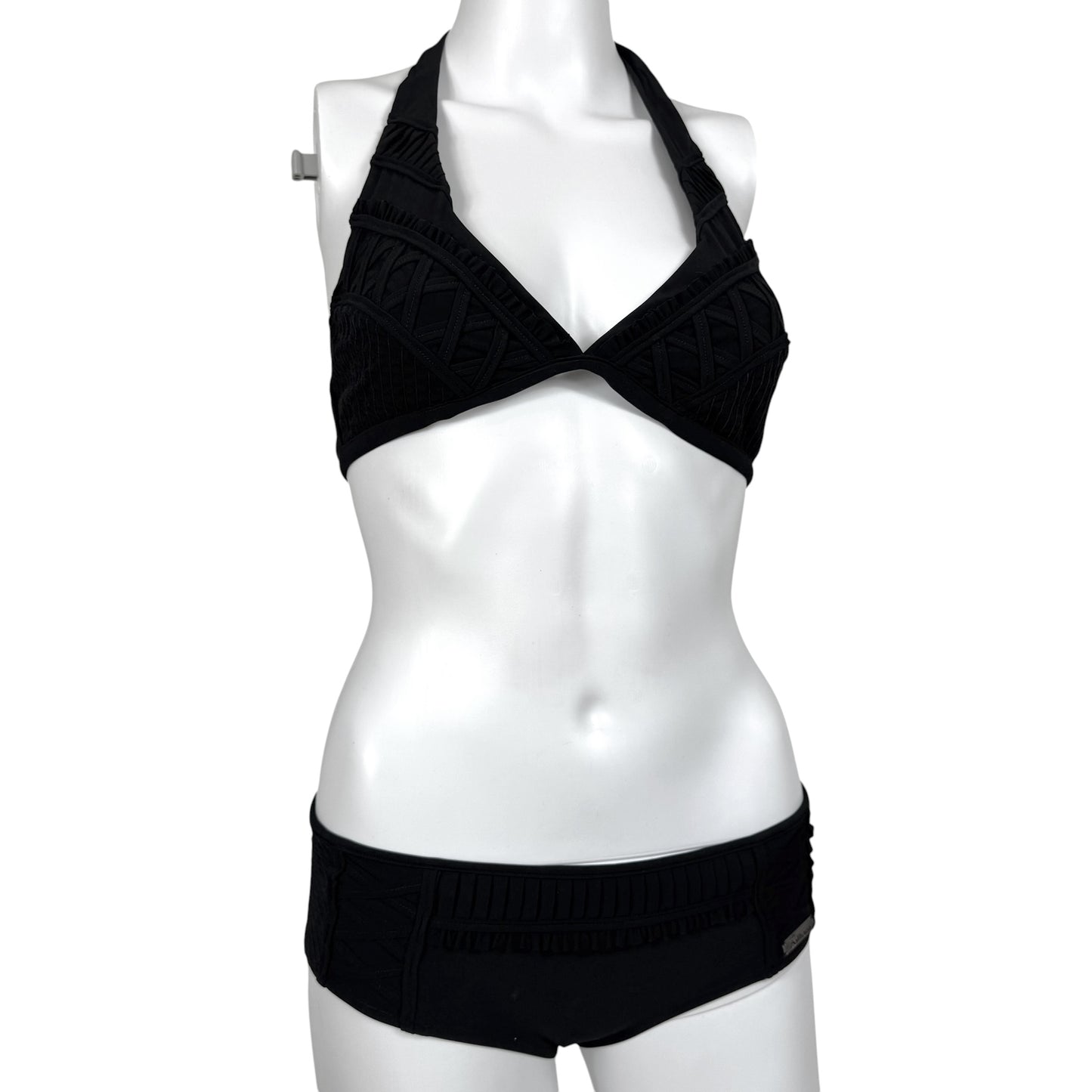 John Galliano Black Lace Up Halter Bikini Set