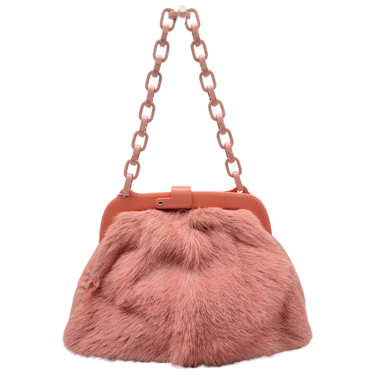 Chanel No.5 Pink Fur & Resin Chain Strap Frame Shoulder Bag 2005-06