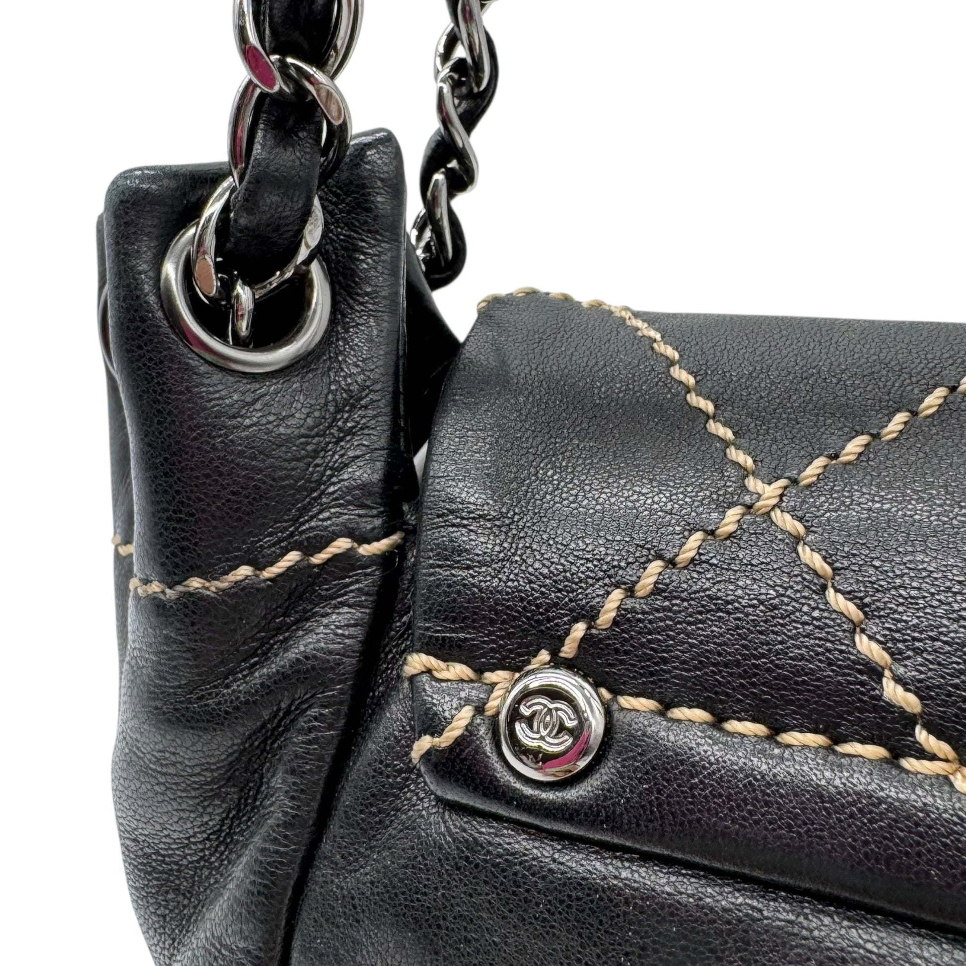 Chanel Black Lambskin Wild Stitch Quilted Shoulder Bag 2003-2004 - Outfit Repeater