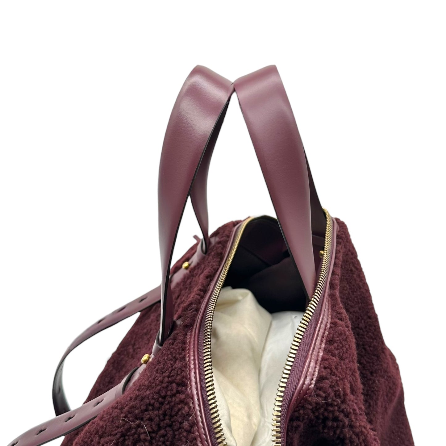 Salvatore Ferragamo Burgundy Shearling & Leather Tote Bag