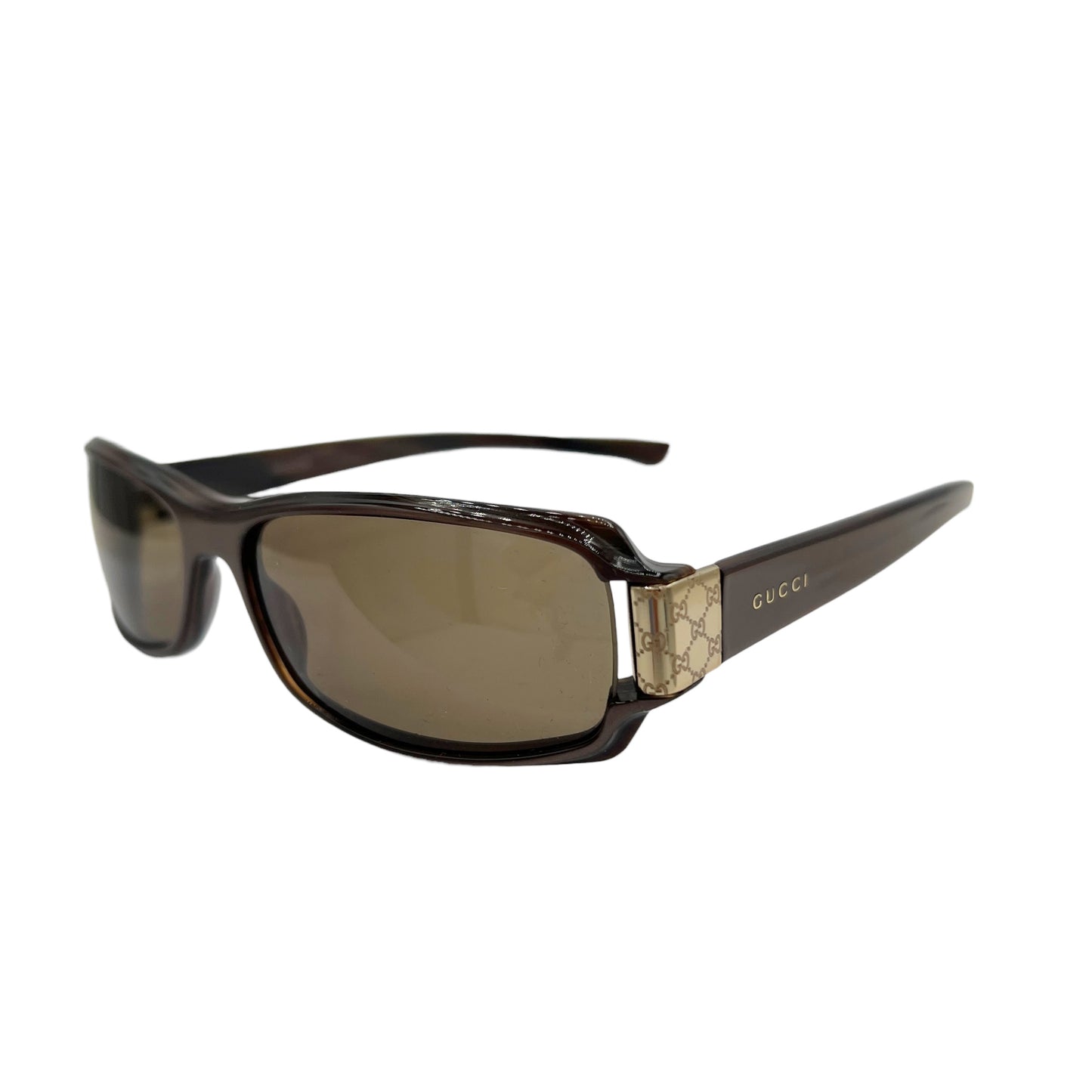 Gucci Brown & Gold Monogram Arm Rectangle Sunglasses GG2548 w/ Case