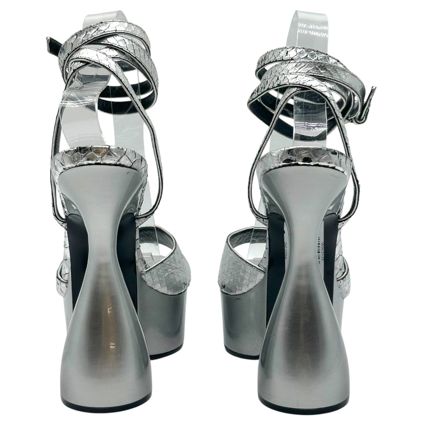 Tom Ford Fall 2020 Silver Snakeskin 'Disco' Chunky Heel Platform Sandal Heels