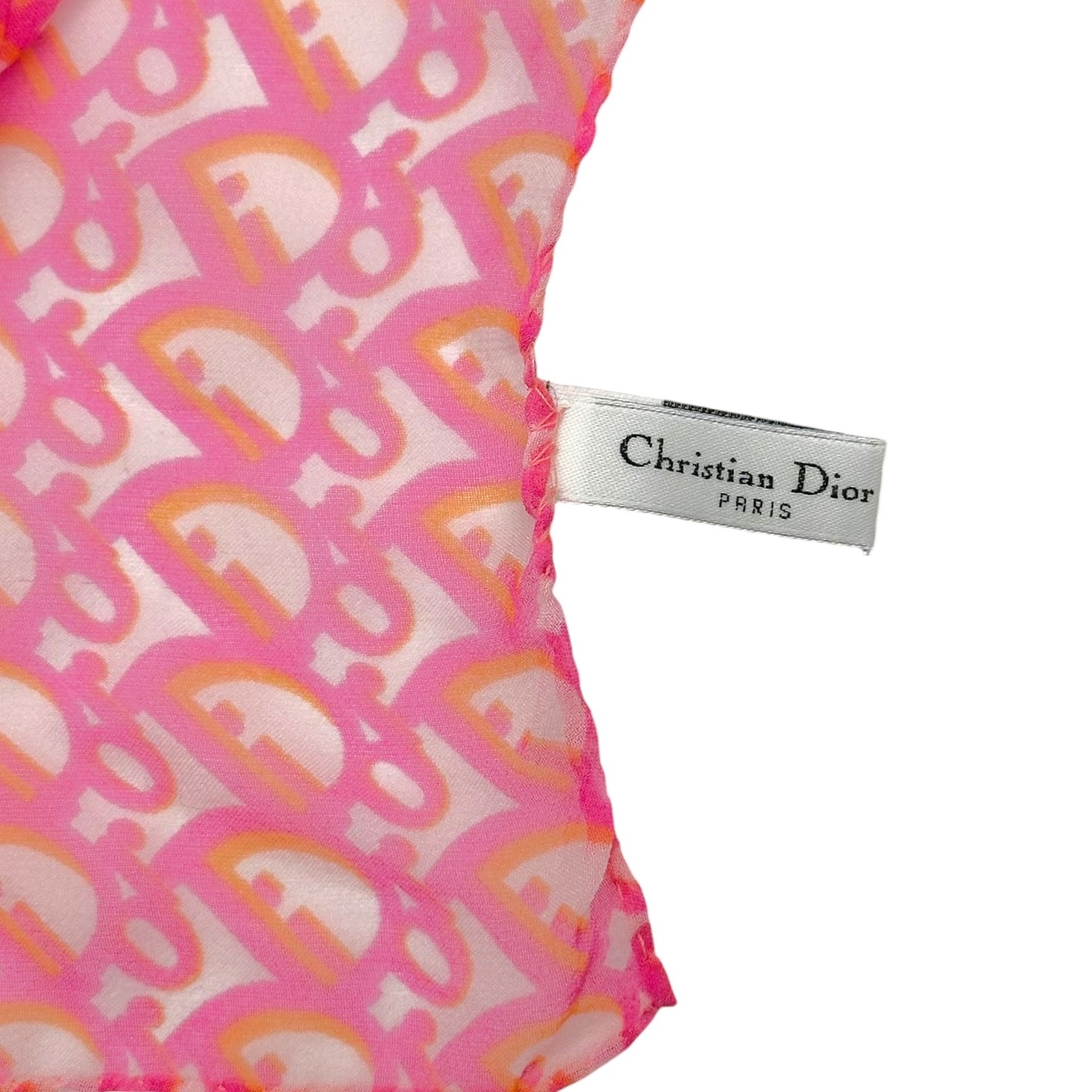 Christian Dior Silk Square Scarf Pink Orange Monogram