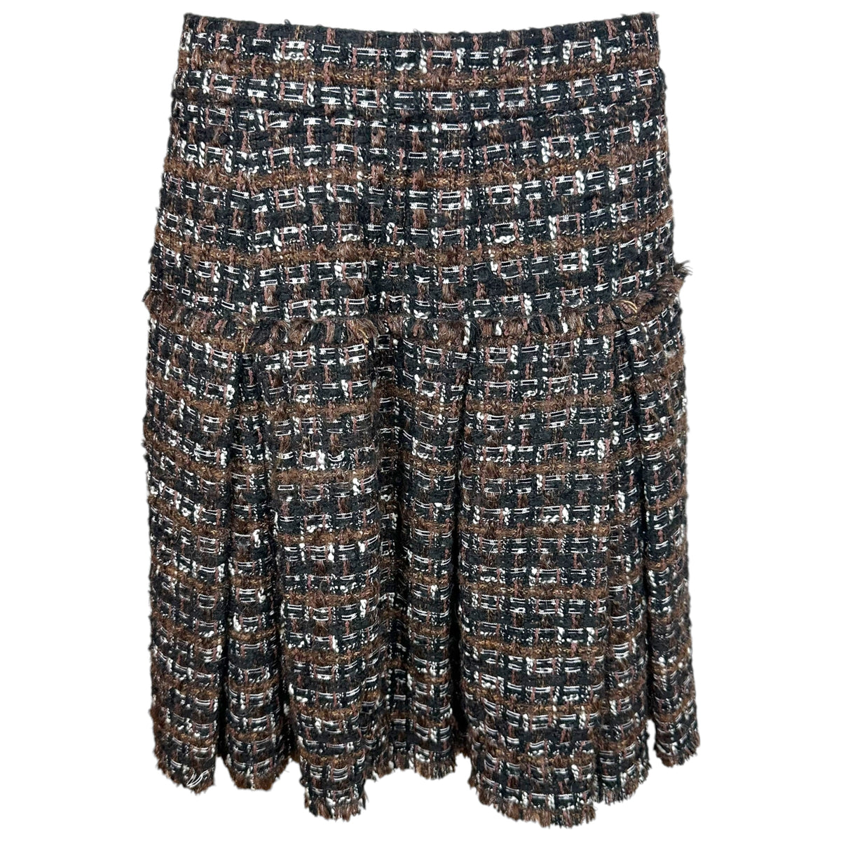 Dolce & Gabbana Tweed Pleated Midi Skirt Black Brown