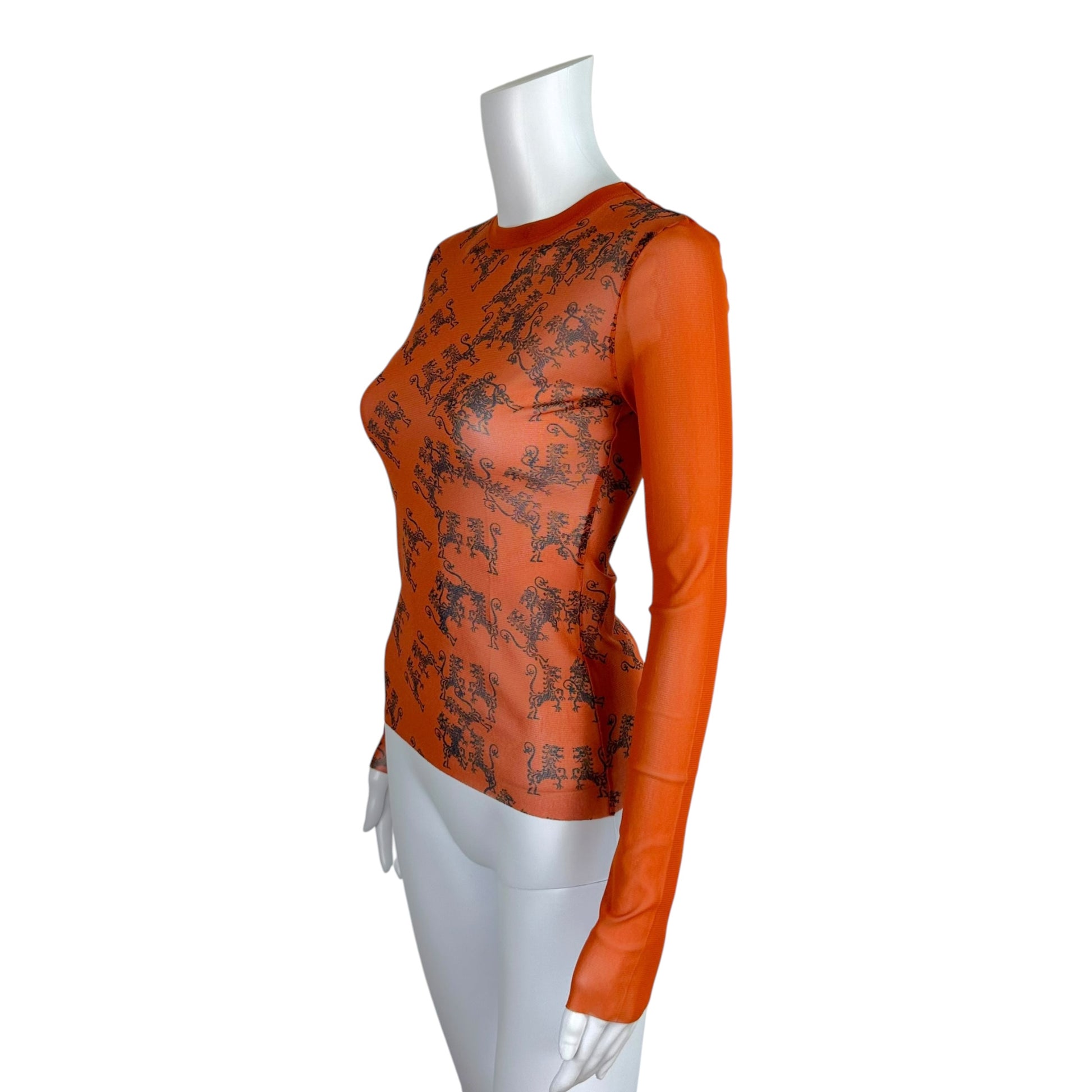 Jean Paul Gaultier Orange Tribal Printed Mesh Longsleeve Top